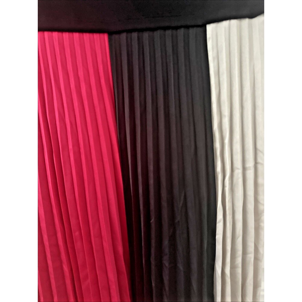 KARL LAGERFELD PARIS Women's Color blocked Pleated Midi Dress Black Multi 8 - Picture 5 of 7